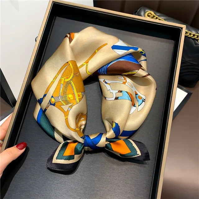 2025 New 100% Pure Silk Scarf Women Neck Hair Foulard Bandana Square Small Headband Hijab Print Poncho Scarves Pashmina