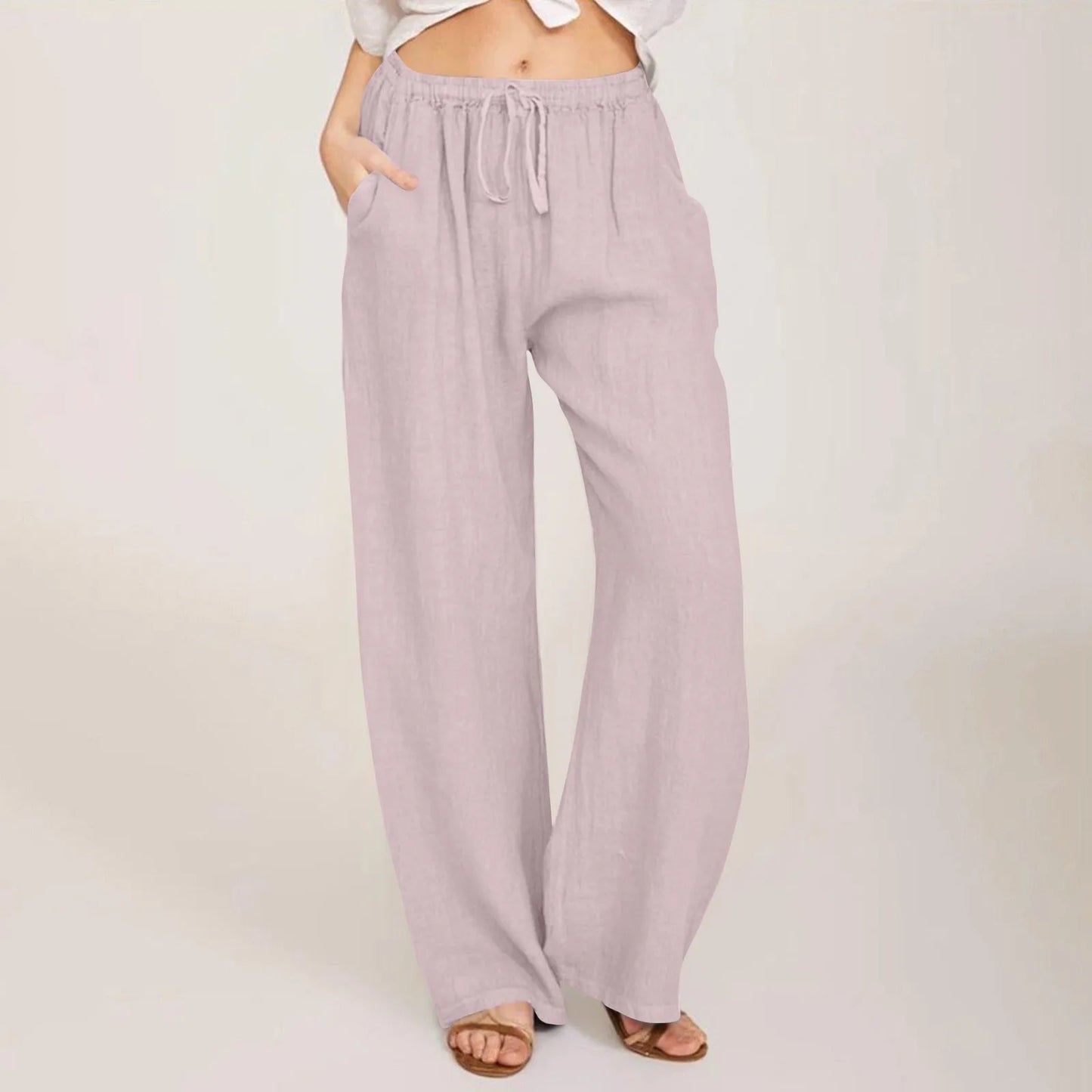 Summer Cotton Linen Wide Leg Pants for Women Pants Full Length Casual Pants Female Solid Loose High Waist Straight Trousers