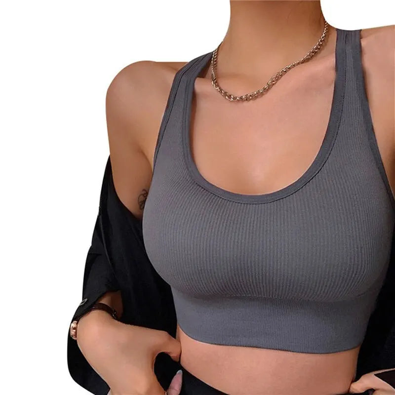 Summer Fashion Sexy Crop Top Women Bra Hollowed Back Cross Strap Yoga Sports Bra Breathable Underwear Female Fitness Vest