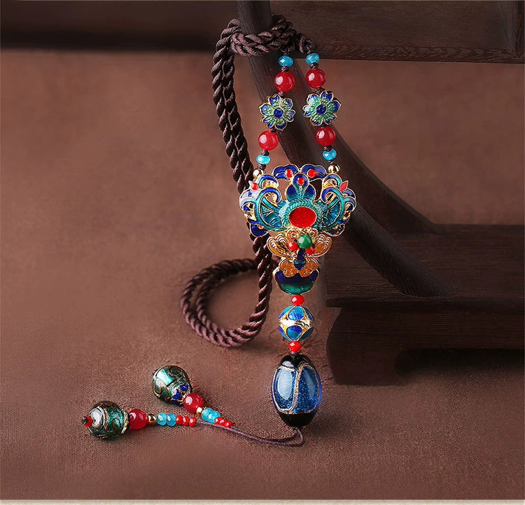 Ethnic Style Sweater Chain, Long Hanging Ornament, Clothing Pendant, Accessories, Cloisonne Chain