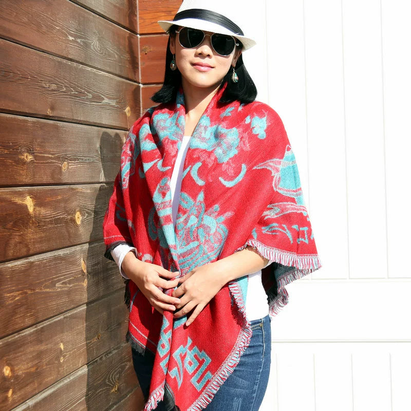 Nepal Vintage Printed Shawl Women's Imitation Cashmere Warm Ethnic Style Tibetan Scarf