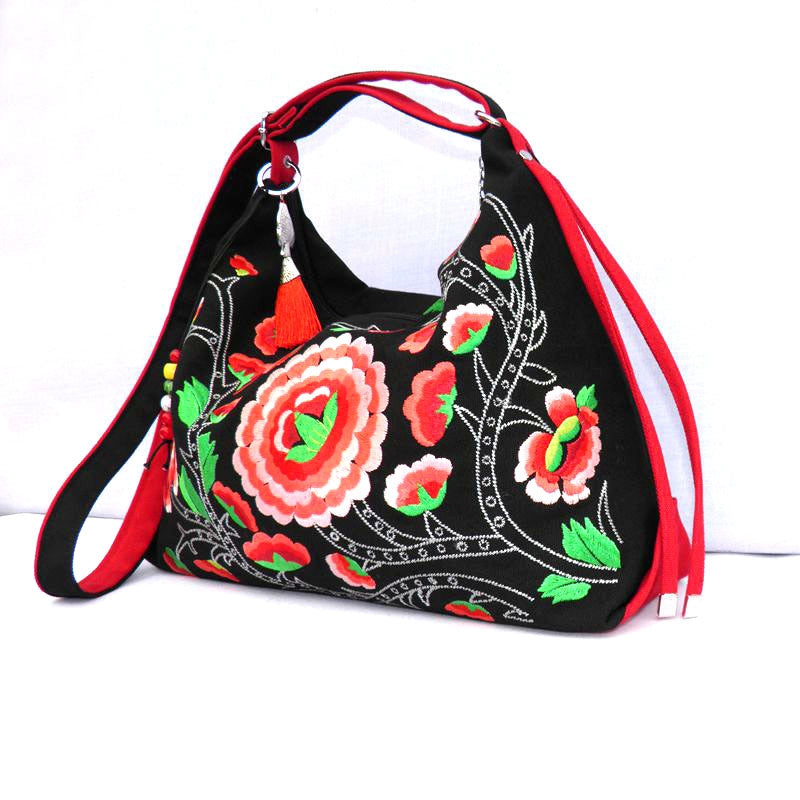 Clearance Single Shoulder Oblique Span Ethnic Minority Characteristics Canvas Embroidery Bag