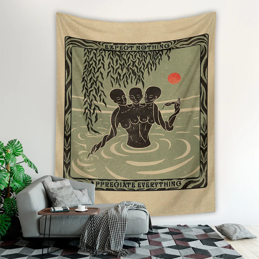 Tarot Card Alien Tapestry Wall Hanging Mandala Boho Witchcraft Bohemian Style Decoration Mattress Dorm Room Poster Tapestry