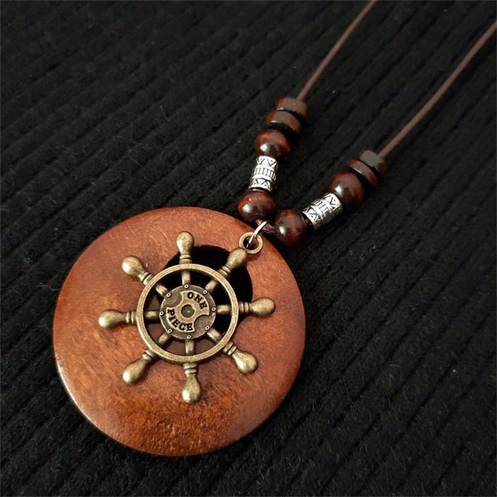 Vintage Wooden Owl Leaf Pendant Necklaces Boho Ethnic Style Metal Hollow leaves Necklaces Long Wax Rope Chain For Women Gifts