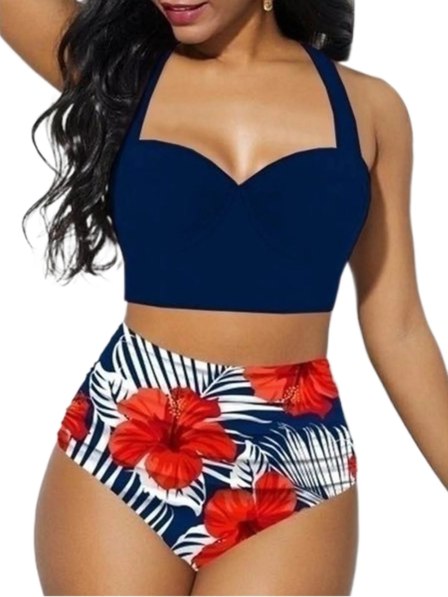 Women Push Up Bikini Set Summer Sexy Slim Flower Print Female High Waist Swimming Suits