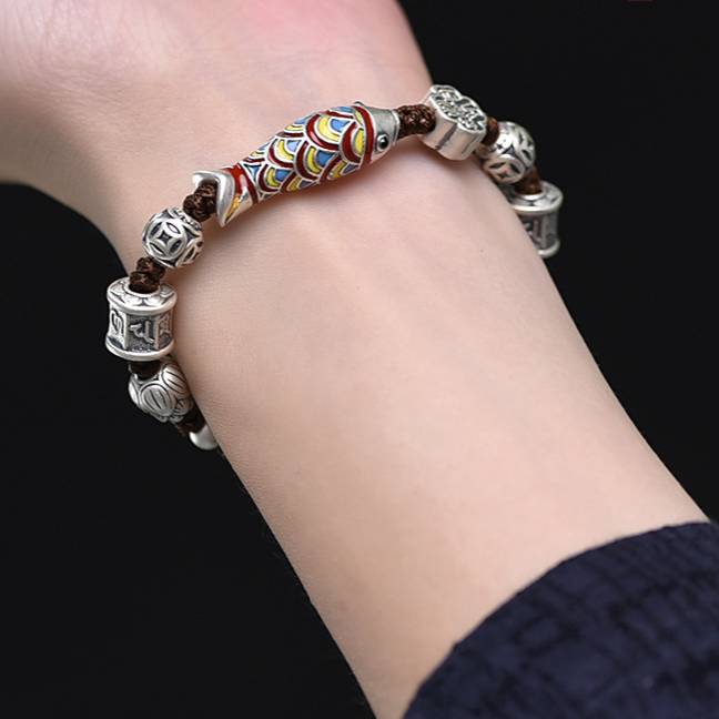 New Fashion Enamel Koi Bracelet Men's and Women's Retro Ethnic Style Woven Shore Hand Rope