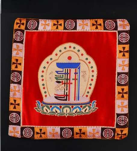 Tibetan Style Cloth Mat Embroidered with Eight Auspicious Crosses, Diamond Pestle, Bell Pestle, Tablecloth