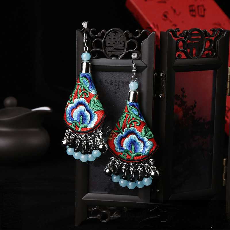 Ethnic Style Handmade Embroidered Earrings Ethnic Earrings Dance Accessories Ethnic Ornaments Peony Earrings