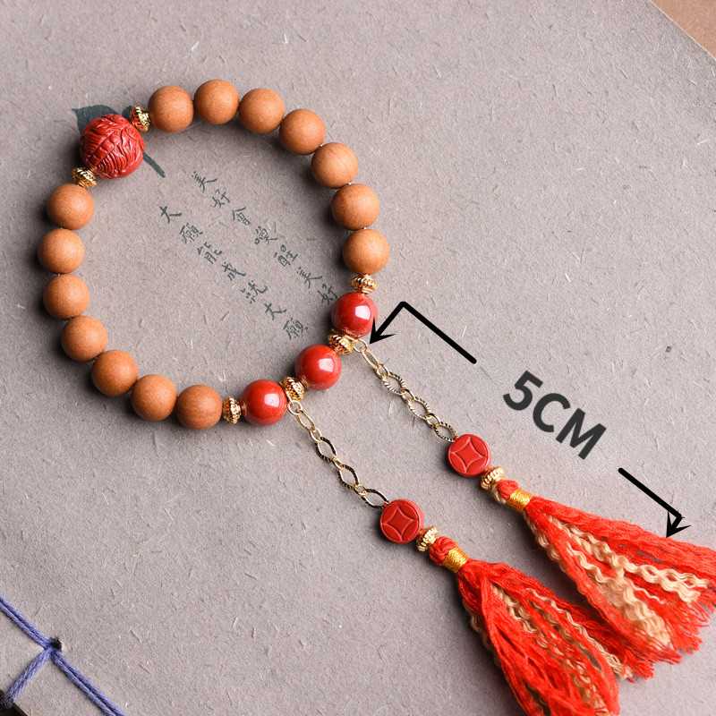 Handwoven Peach Wood Old Mountain Sandalwood Emperor Sand Vermilion Sand Handstring Female National Style Bead Handstring Buddha Bead Handchain Bracelet