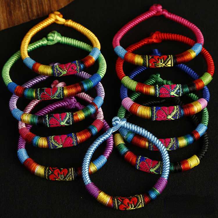 New Featured Handwoven Bracelet with Ethnic Style Embroidery Colorful Thread Bracelet for Men and Women