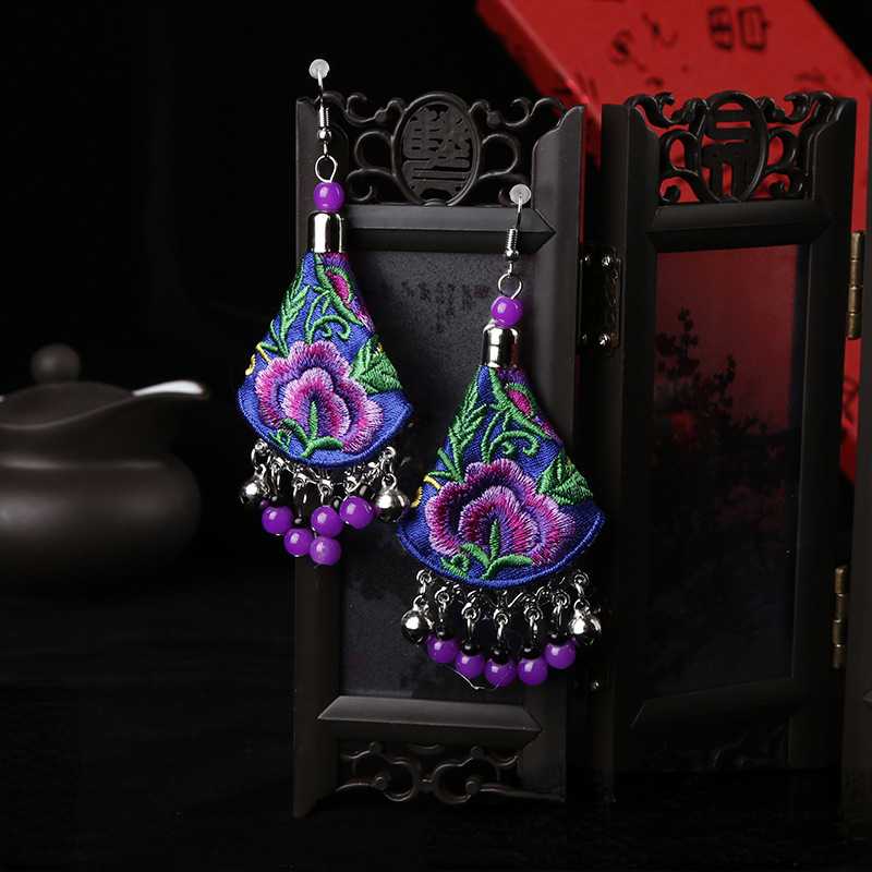 Ethnic Style Handmade Embroidered Earrings Ethnic Earrings Dance Accessories Ethnic Ornaments Peony Earrings