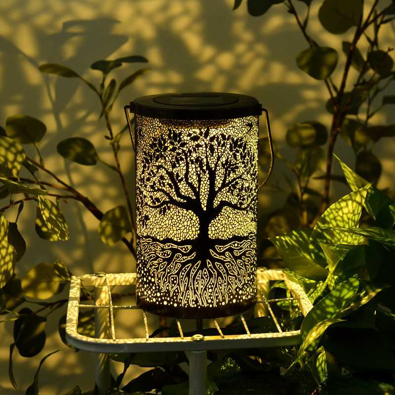 New Wrought Iron Tree Lantern, Outdoor Courtyard Solar Viewing Lamp, Decorative Atmosphere, Hollow Hanging Lamp