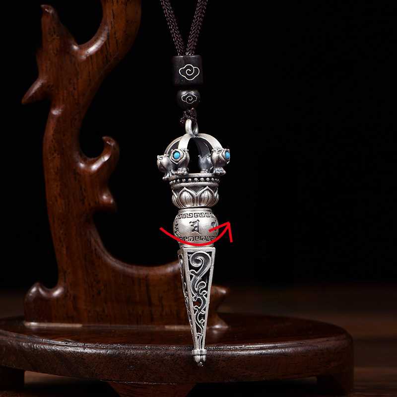 Six Character Mantra Diamond Pestle Pendant, Demon Slaying Pestle Retro Vintage Men's and Women's Necklace