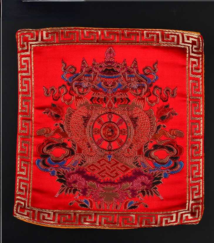 Tibetan Style Cloth Mat Embroidered with Eight Auspicious Crosses, Diamond Pestle, Bell Pestle, Tablecloth