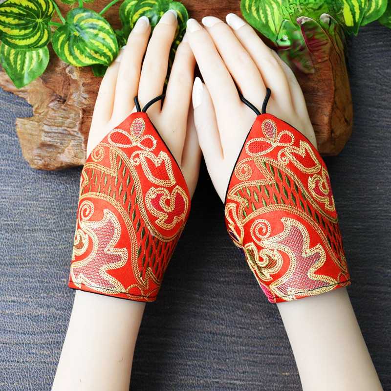 Wrist Half Finger Gloves Spring and Autumn Retro Fingerless National Style Embroidery Decorative Literary Wrist Cover