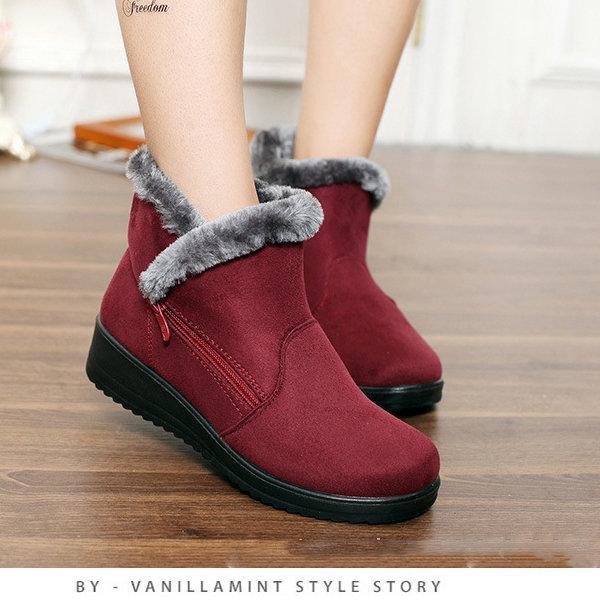 Winter Zipper Wedge Heel Keep Warm Ankle Snow Boots For Women