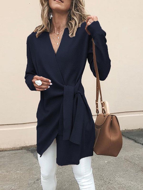 Casual Solid Color V-Neck Long Sleeves Outwear