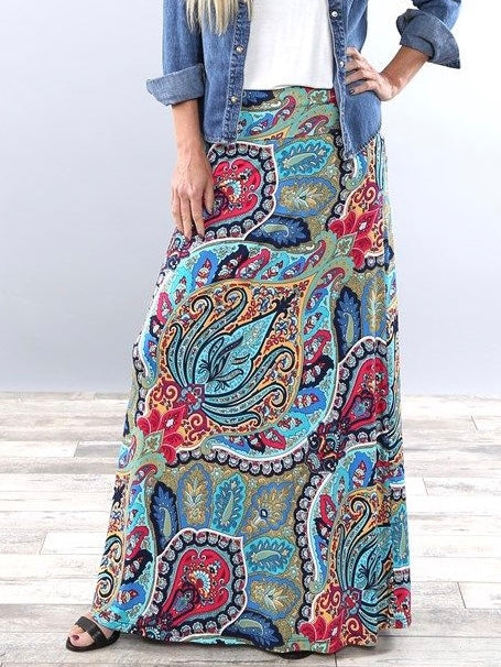 Summer New Exotic Print Skirt With Big Swing Skirt