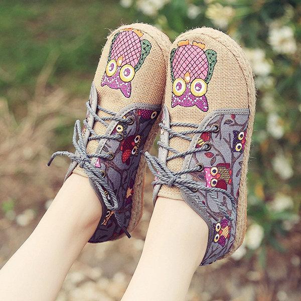 Pattern Owl Cute Colorful Cloth Lace Up Shoes