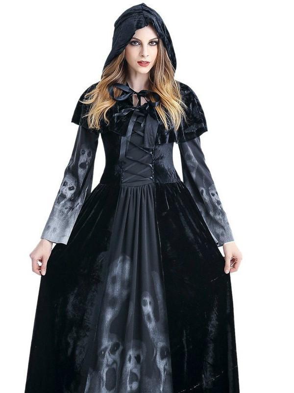 Winter Women Dress Halloween Cosplay Costume Vintage Witch Long Sleeve Maxi Dress Bandage Gothic Dresses vestidos mujer