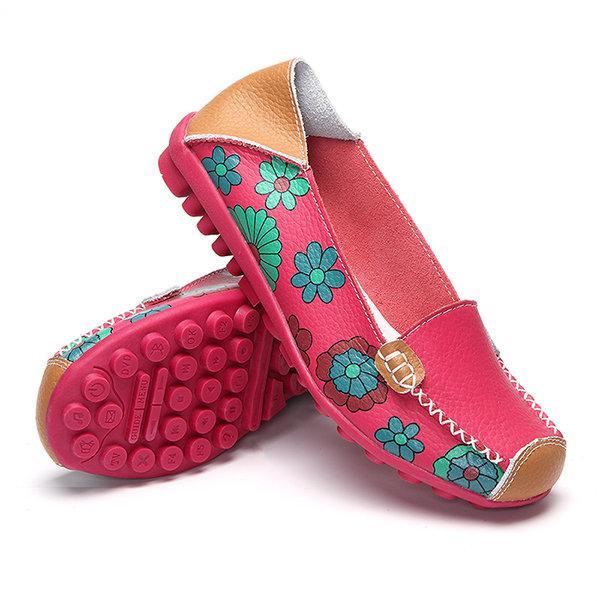 Floral Print Color Matching Soft Comfortable Slip On Flat Shoes