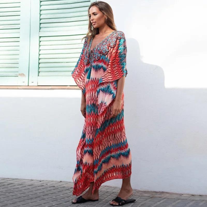 Plus Size Beach Wear Swimwear Bathing Suit Cover Ups Tunics Coverups for Women Beach Dress Long Cover Up