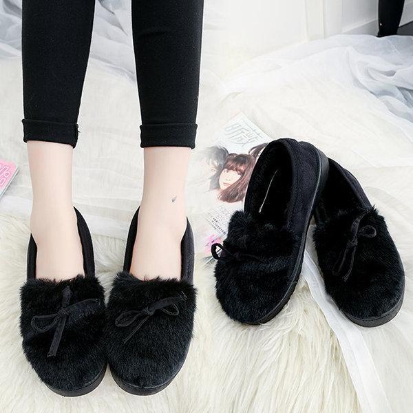 Keep Warm Fur Lining Suede Soft Flat Platform Loafers For Women