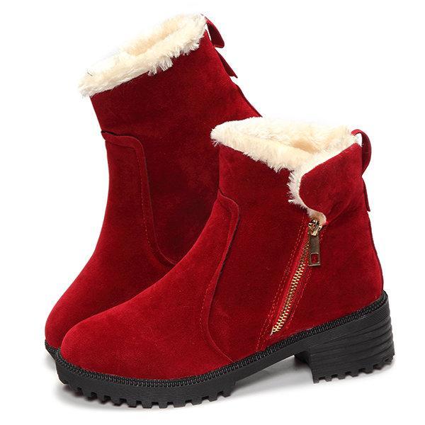 Warm Scrub Short Boots Side Zipper Mid Heel Ankle Shoes