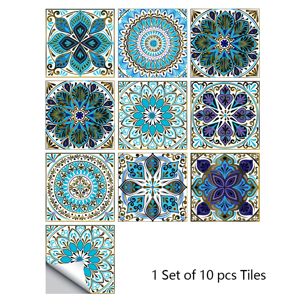 10/15cm Mandala Crystal Hard Film Tiles Wall Stickers Kitchen Bathroom Wardrobe Decoration Art Mural Waterproof PVC Wall Decals