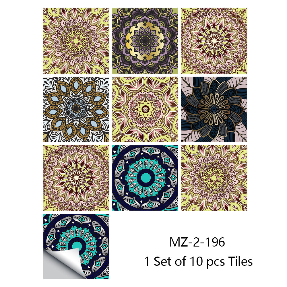 10/15cm Mandala Crystal Hard Film Tiles Wall Stickers Kitchen Bathroom Wardrobe Decoration Art Mural Waterproof PVC Wall Decals