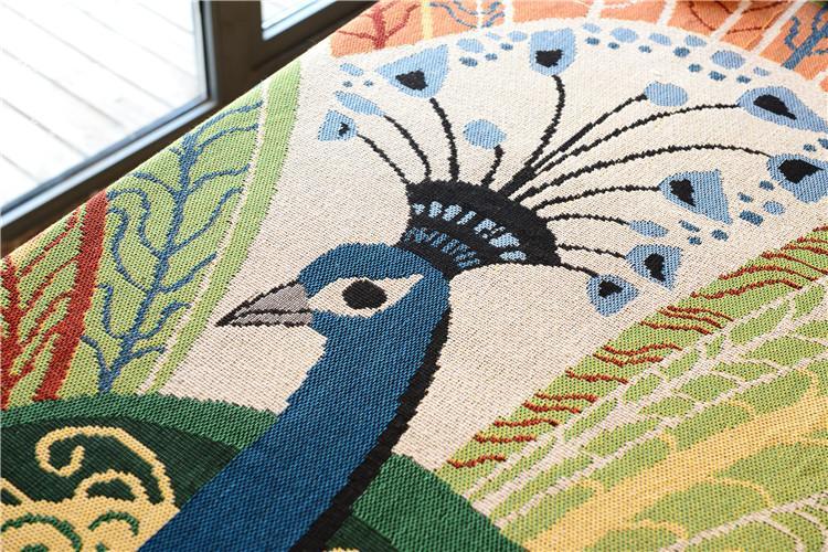 Rustic Style Jacquard Peacock Tassel Throw Blanket