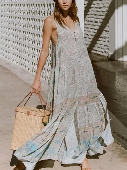 New Bohemian Sleeveless Print Long Dress