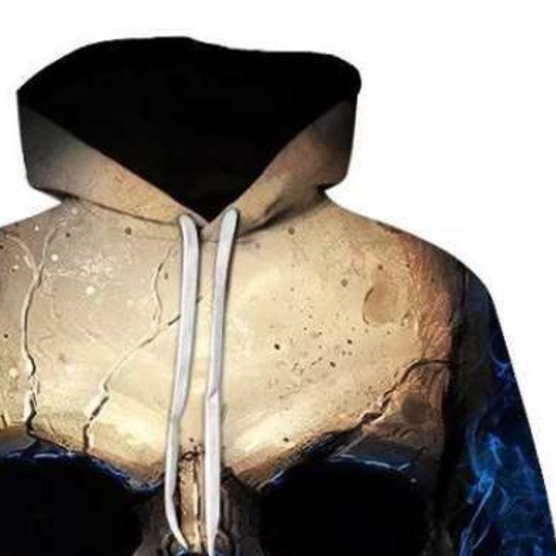 Autumn and winter new 3D Blu-ray skull print men's sweater fashion hooded long-sleeved European style pullover sweater