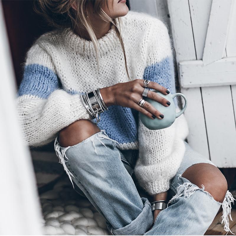 Autumn And Winter Simple Pullover Knit Round Neck Sweater