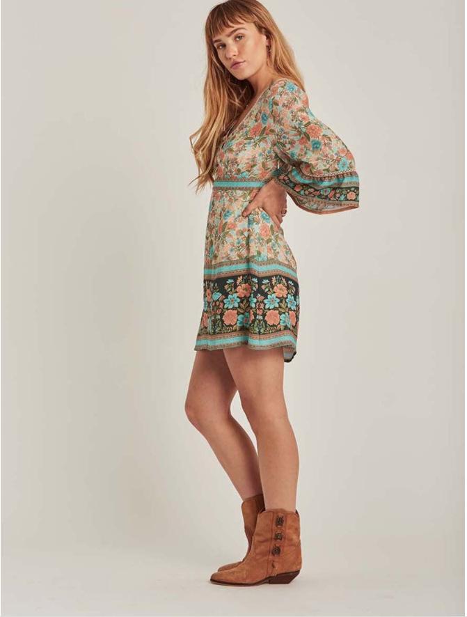 Boho Floral Print V-Neck Summer Flare Sleeve Hippie Beach Mini Dress