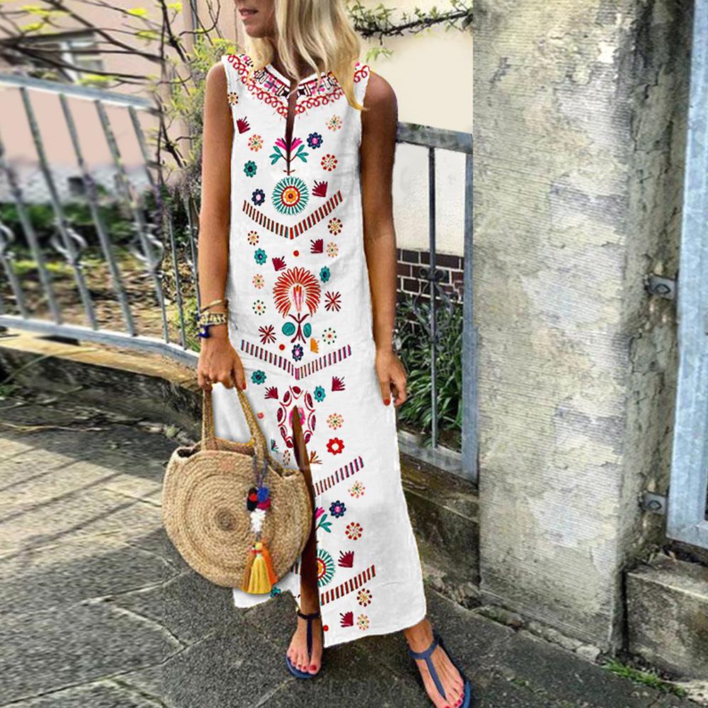 Boho Floral Summer Sleeveless Split Maxi Dress