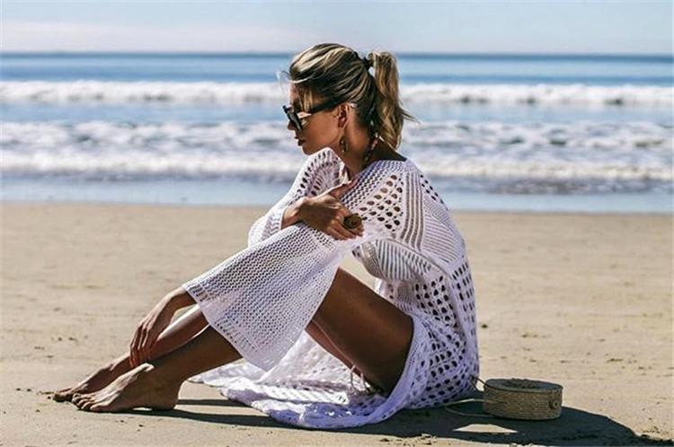 White Sexy Empire Hollow Beach Cover-ups Dress