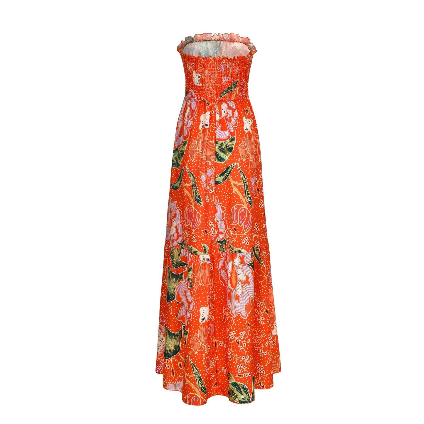 Sexy Bohemian V-Neck Print Slits Chiffon Orange Beach Dress