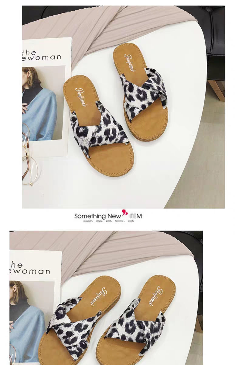 Women Summer Leopard Flat Slippers