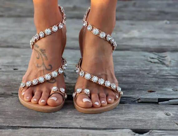 Summer Bohemian Beach Beading Flat Sandals Shoes