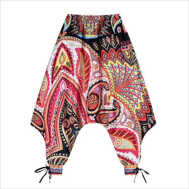 Women's Bohemian Digital Print Bottom with High Waist Showing Thin and Loose Waisted Lantern Pants