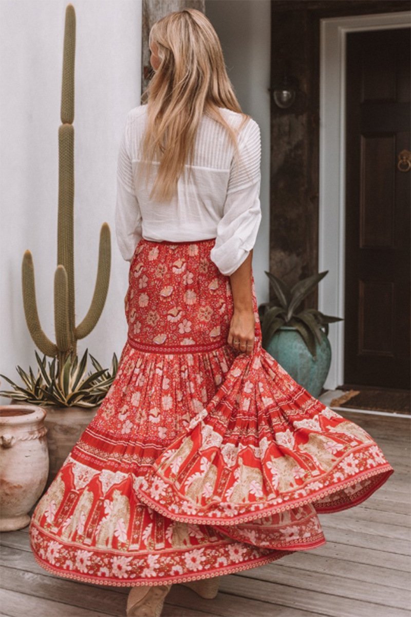 Red Vintage Floral Beach Holiday Skirt