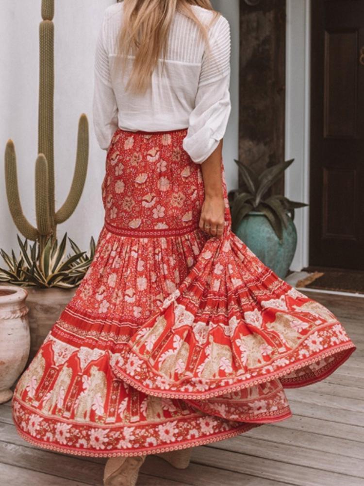 Red Vintage Floral Beach Holiday Skirt