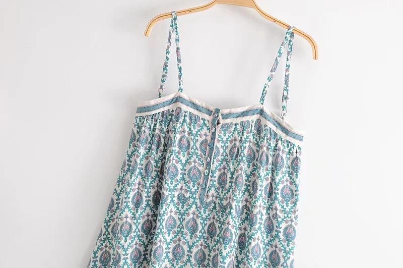 Strap A-shaped Skirt Printed Cotton Dress