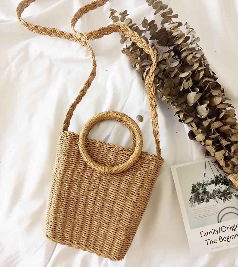 Vintage Ring Paper Rope Handbag Square Straw Bag Beach Bag