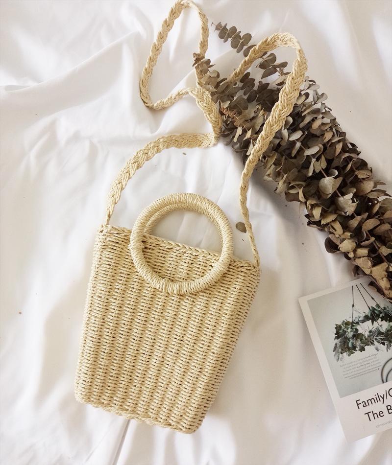 Vintage Ring Paper Rope Handbag Square Straw Bag Beach Bag