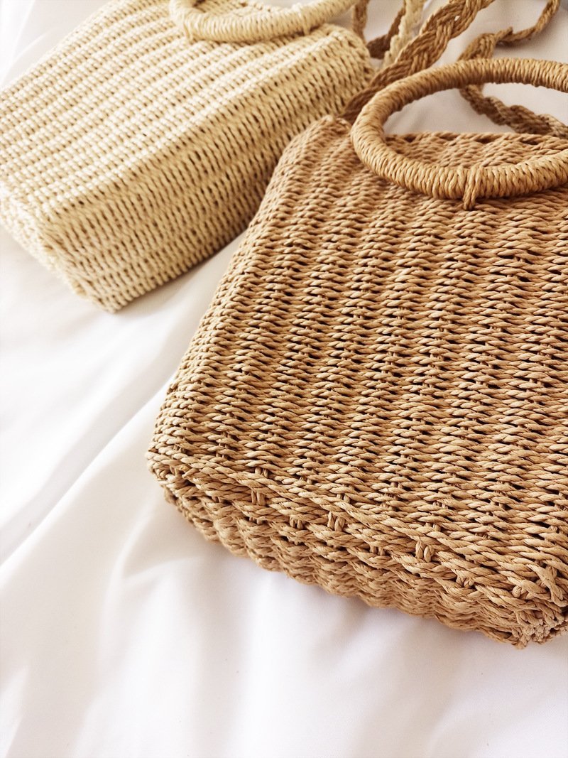 Vintage Ring Paper Rope Handbag Square Straw Bag Beach Bag