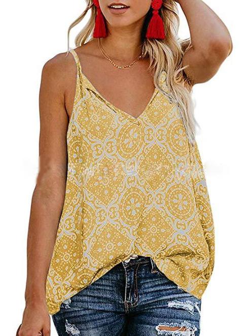 Sleeveless V-neck Printed Shirt Sling