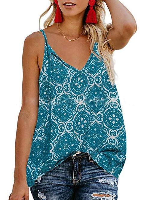 Sleeveless V-neck Printed Shirt Sling