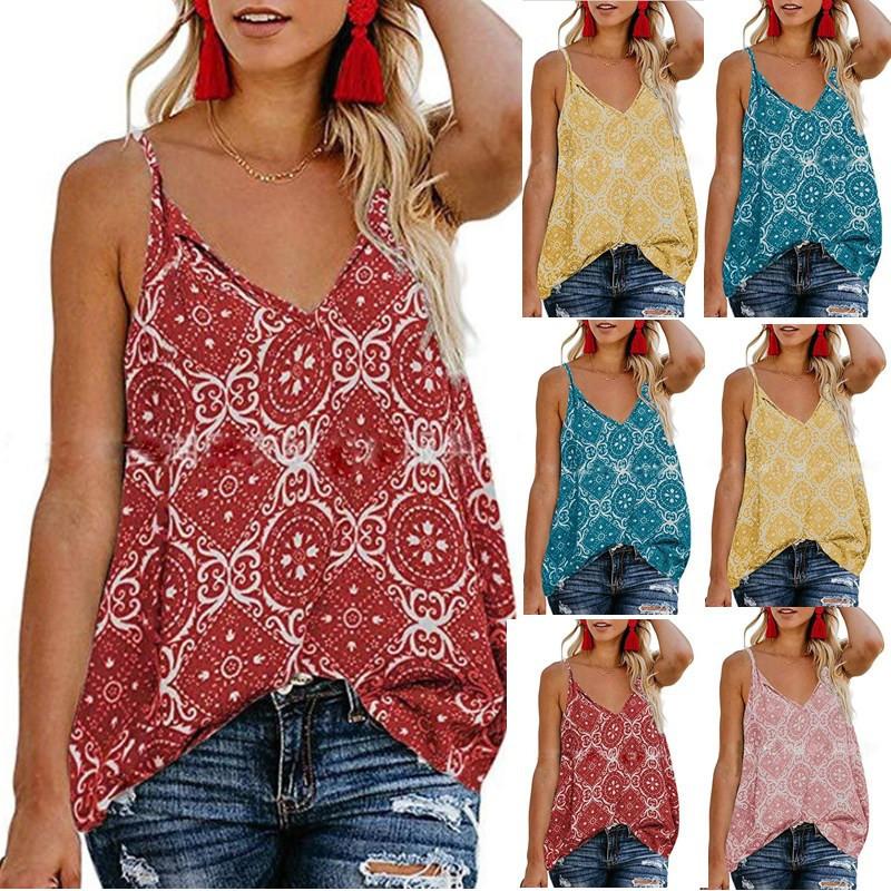 Sleeveless V-neck Printed Shirt Sling